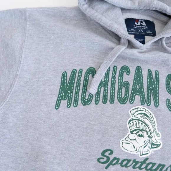 90S J America Sportswear Gray Michigan State Spartans Pull Over Hooded  Sweater - Picture 8 of 10